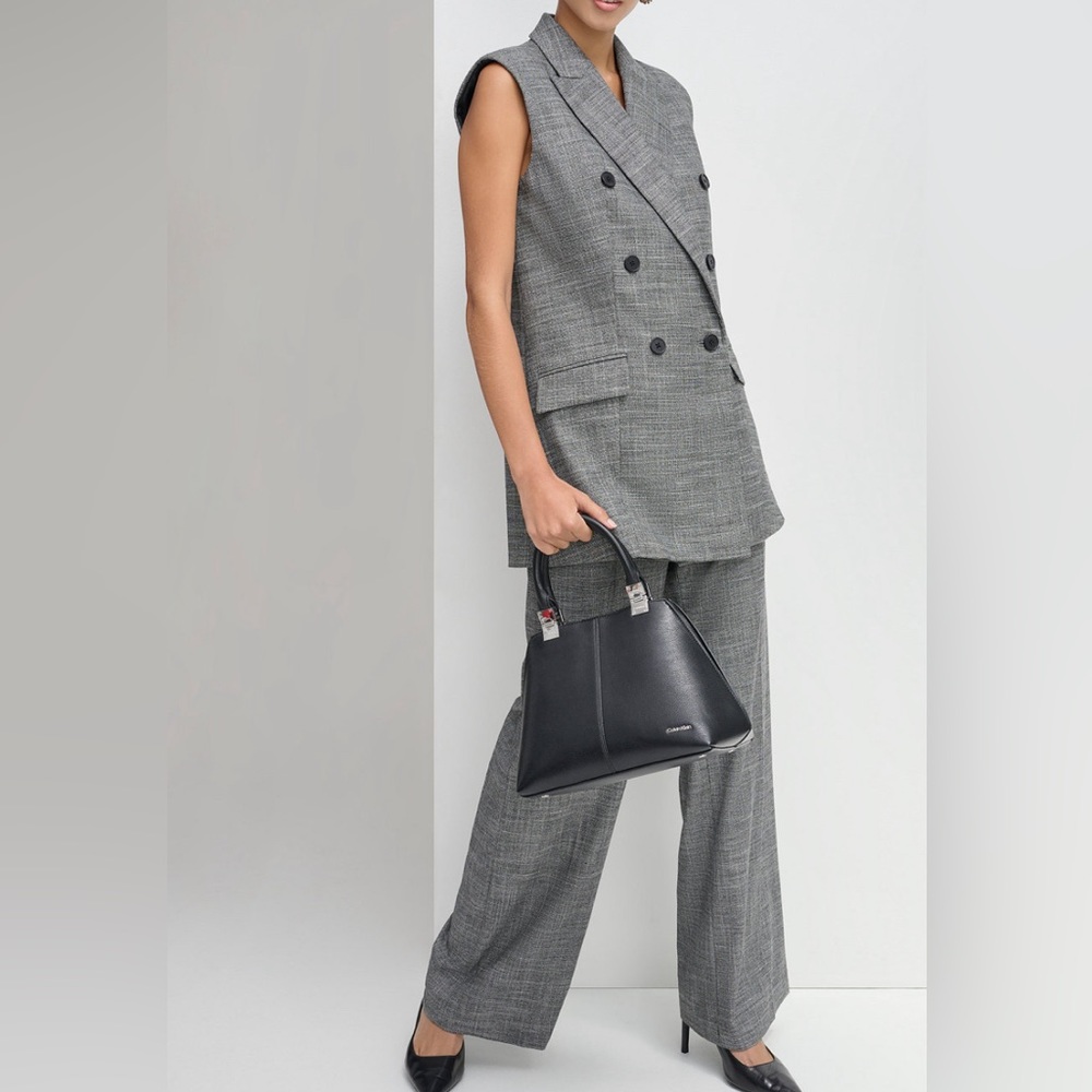 Calvin Klein Women's Double-Breasted Long Vest & Belted Wide-Leg Pants